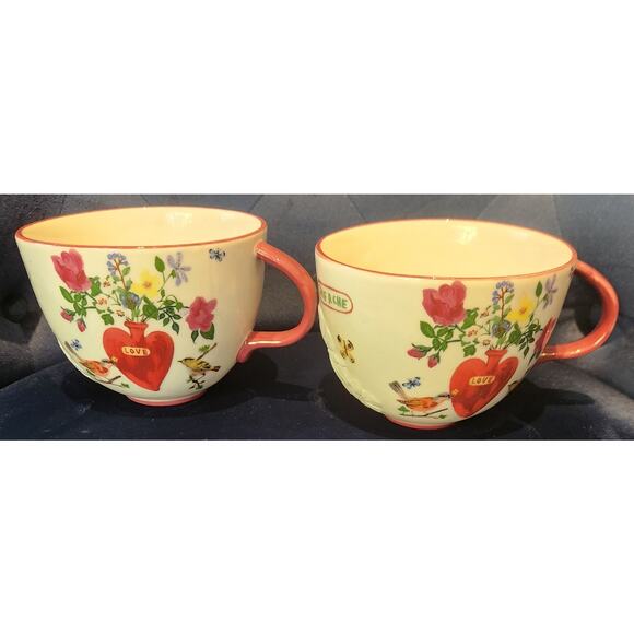2 Anthropologie Nathalie Lete Titania Love mugs Holds 12 ounces - Picture 10 of 10
